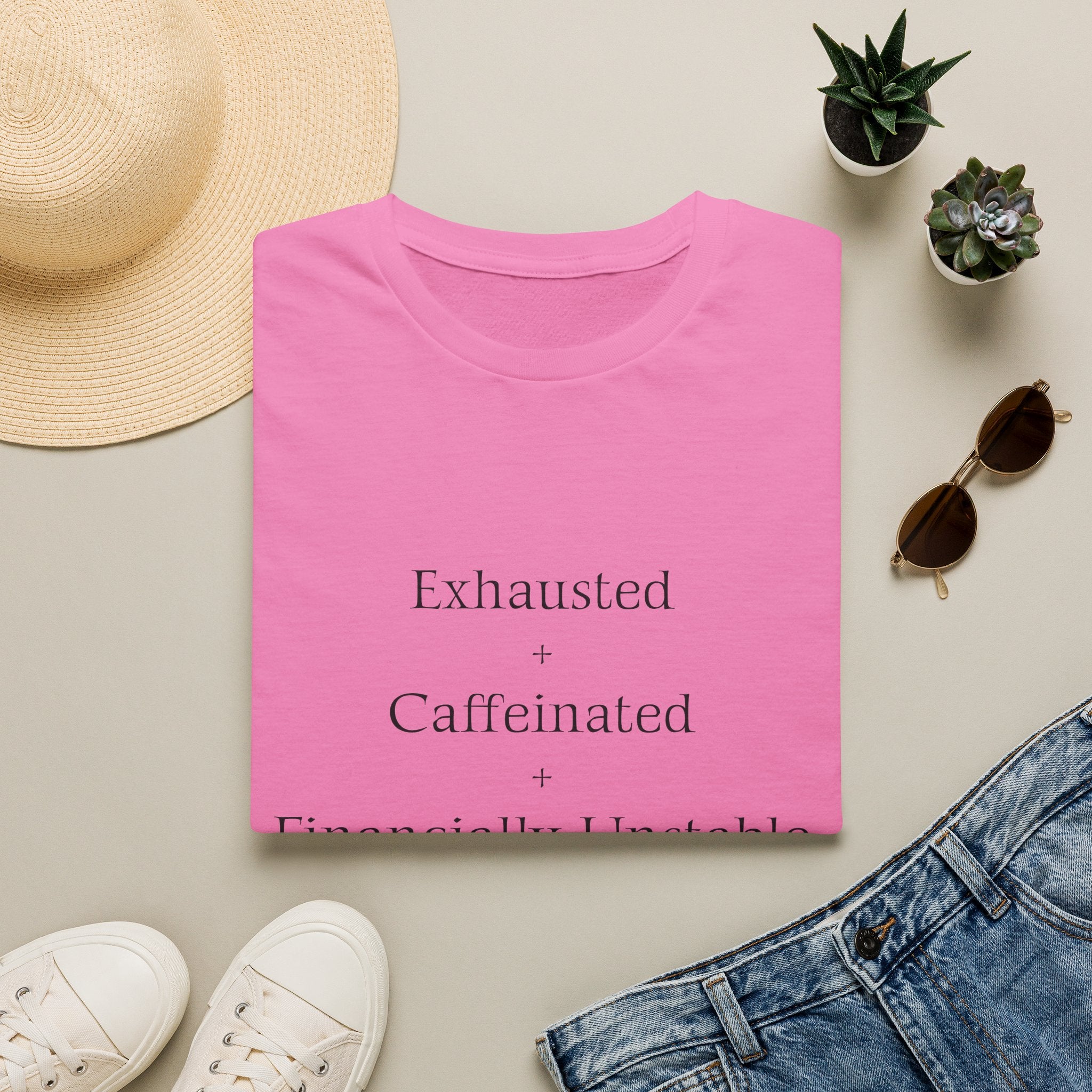 Broke Cheer Mom Exhausted Caffeinated Financially Unstable T-Shirt | Funny Coffee Quote