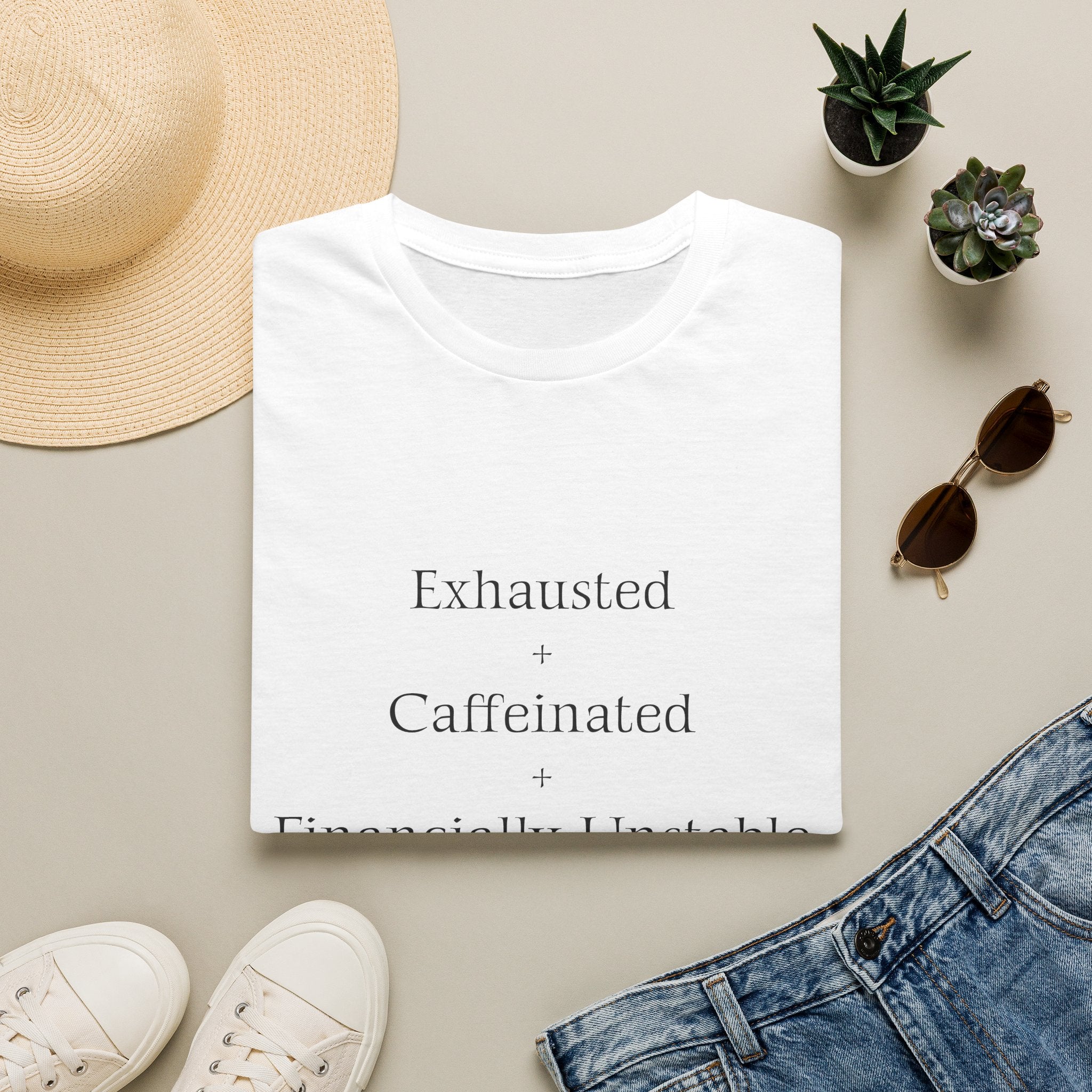 Broke Cheer Mom Exhausted Caffeinated Financially Unstable T-Shirt | Funny Coffee Quote