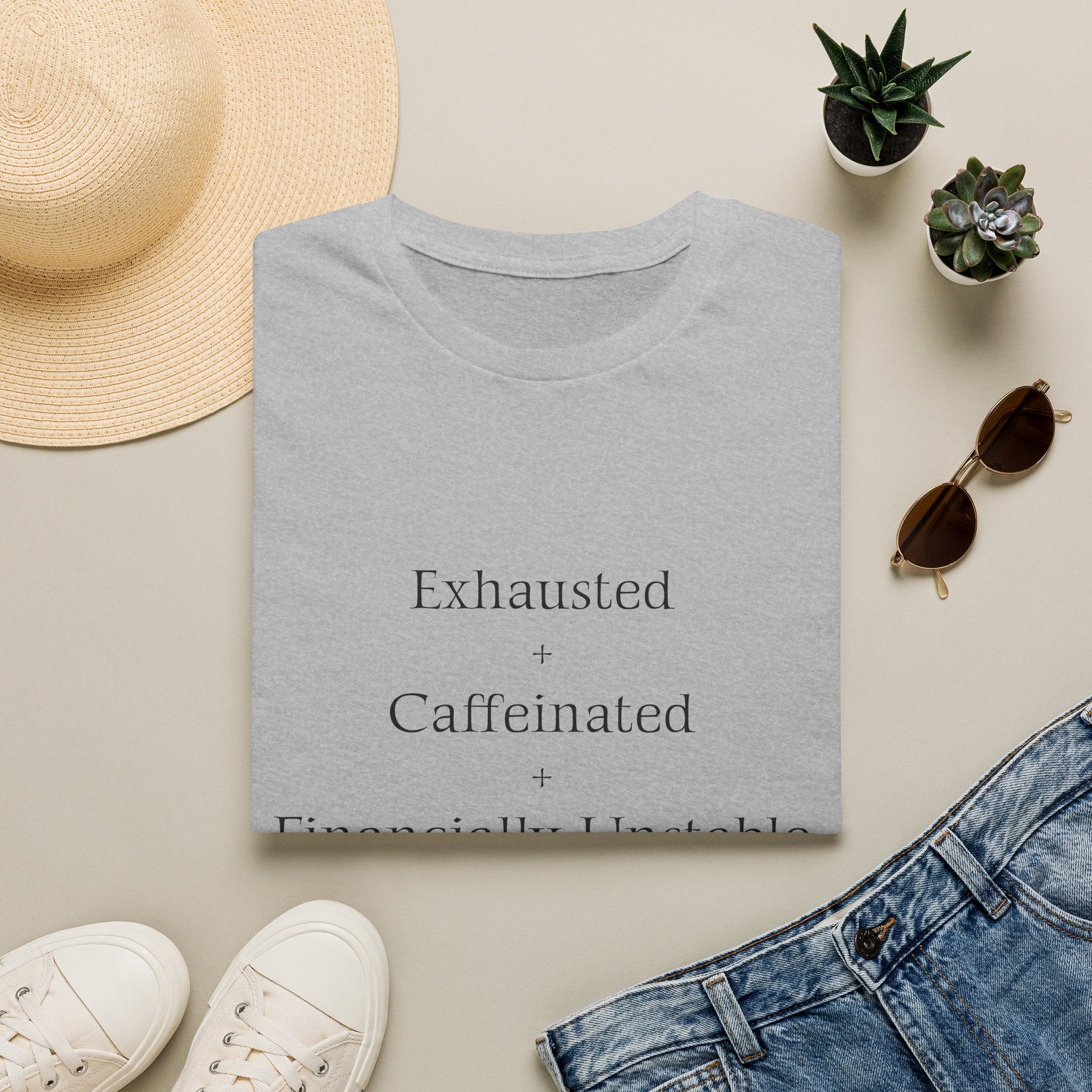 Broke Cheer Mom Exhausted Caffeinated Financially Unstable T-Shirt | Funny Coffee Quote