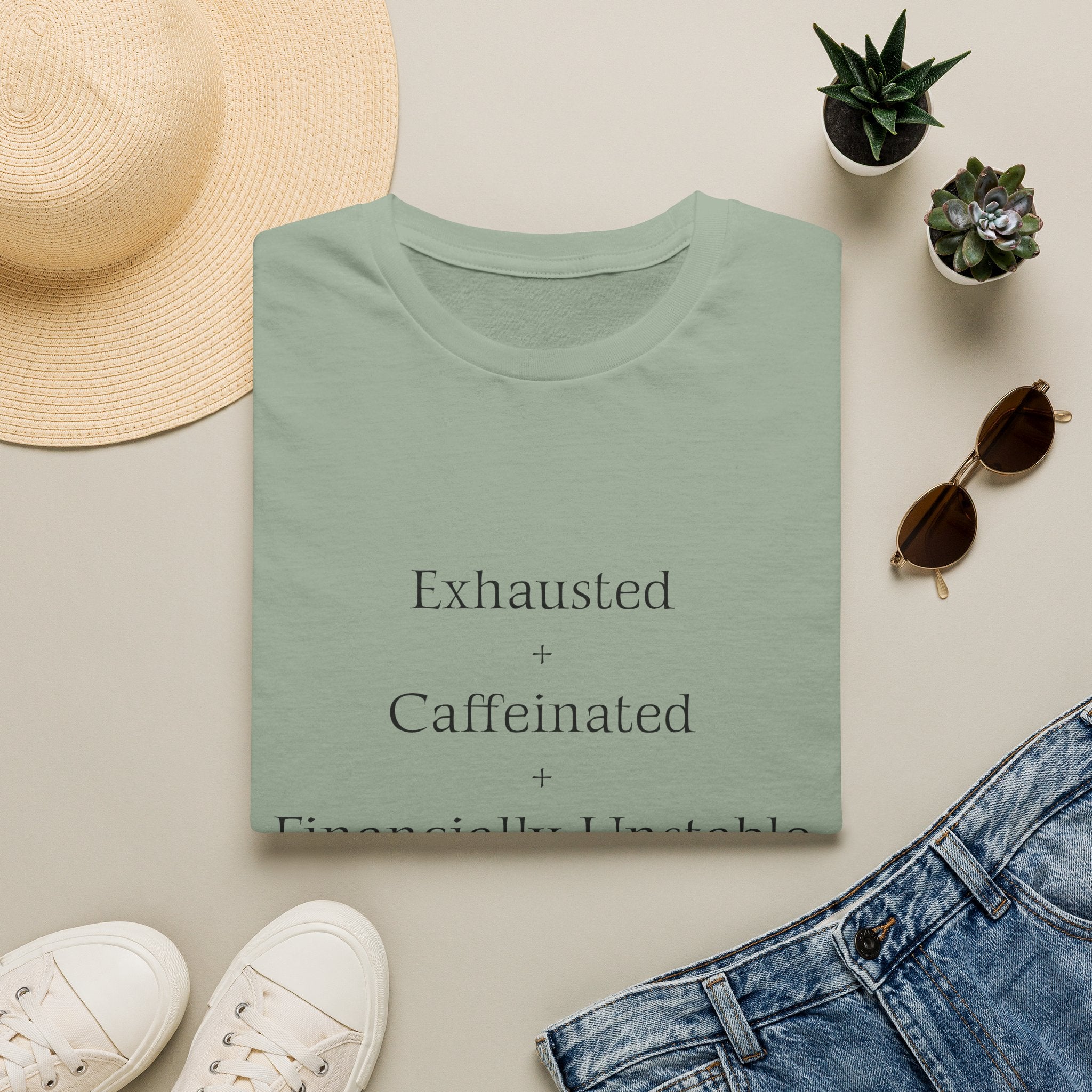 Broke Cheer Mom Exhausted Caffeinated Financially Unstable T-Shirt | Funny Coffee Quote