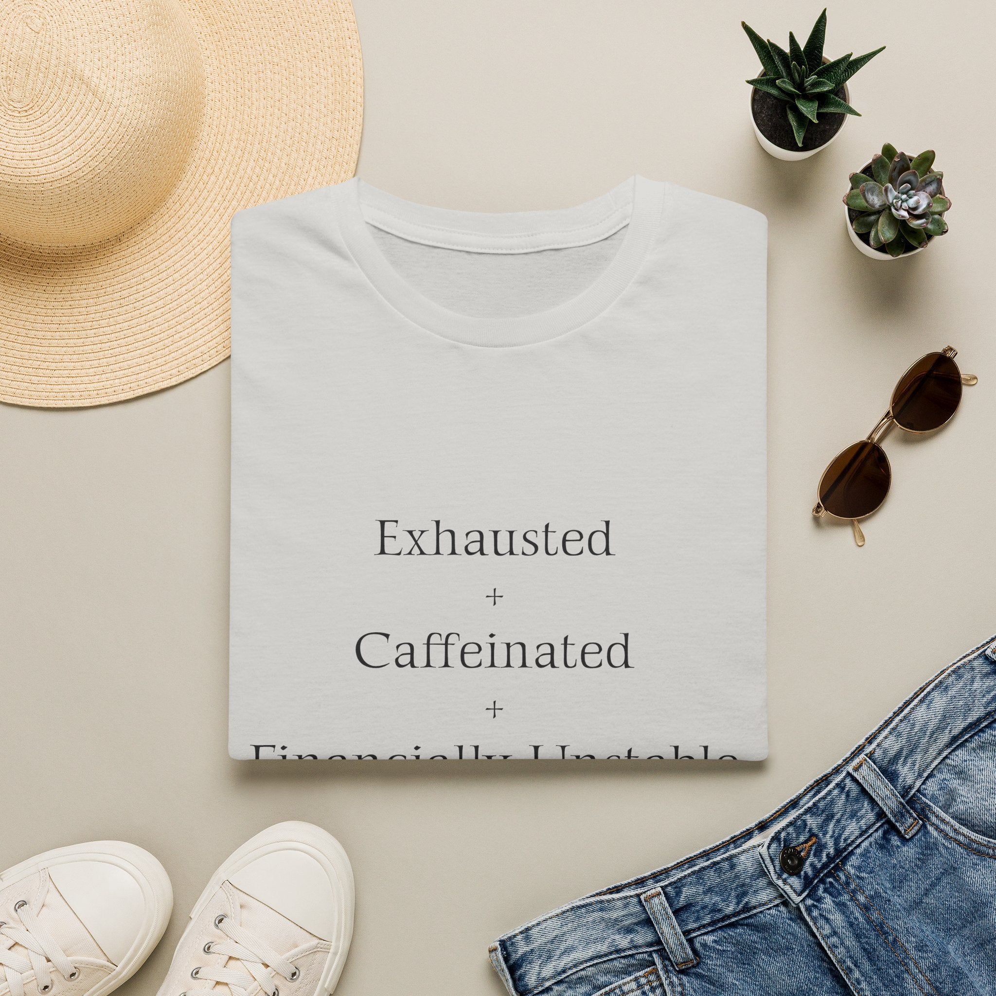 Broke Cheer Mom Exhausted Caffeinated Financially Unstable T-Shirt | Funny Coffee Quote