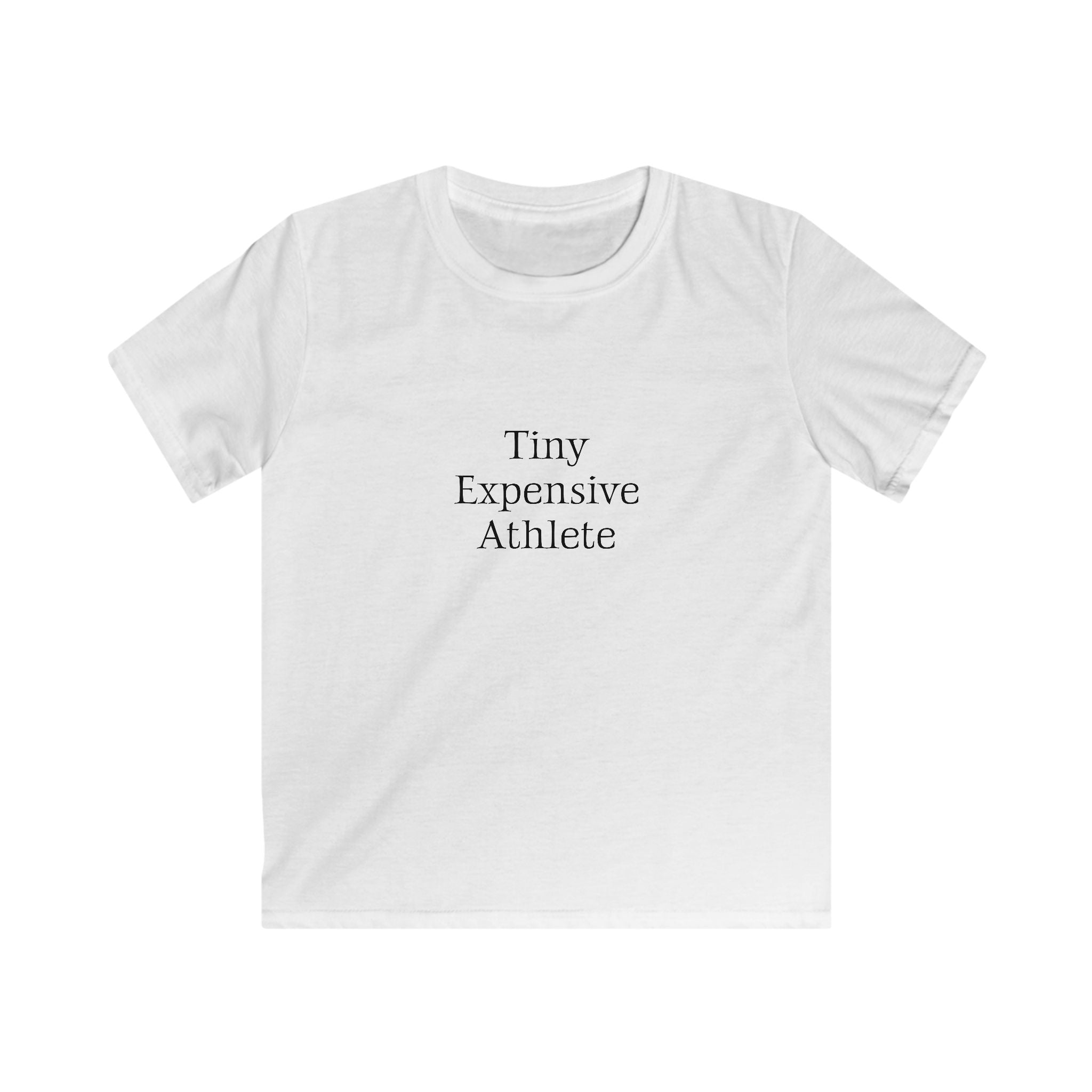 Tiny Expensive Athlete Kids Tee | Minimal Text Graphic, White Youth Shirt