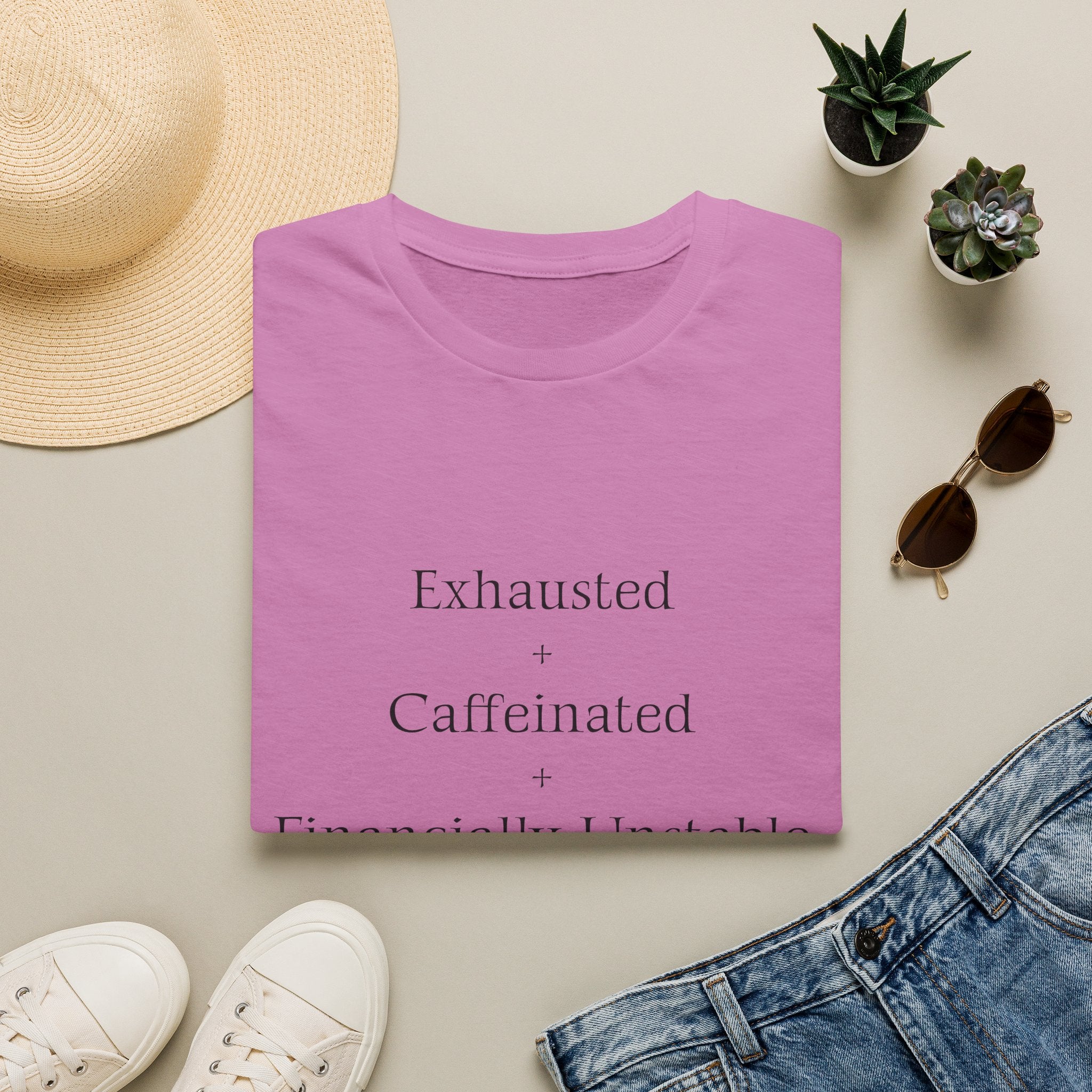Broke Cheer Mom Exhausted Caffeinated Financially Unstable T-Shirt | Funny Coffee Quote