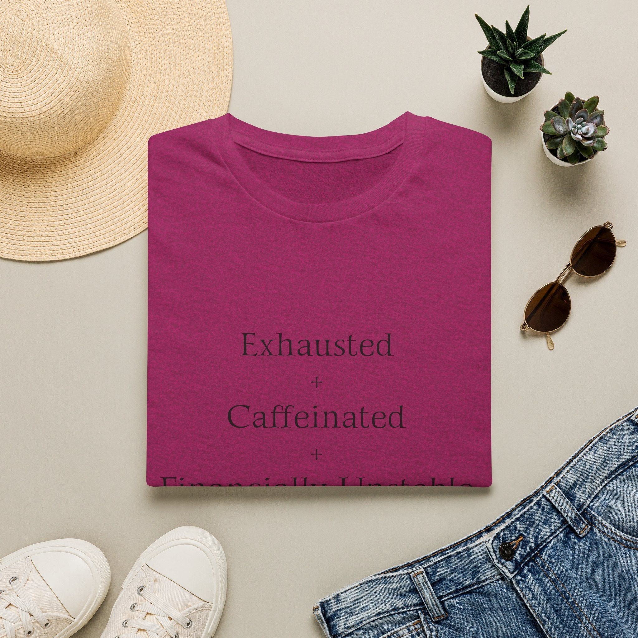 Broke Cheer Mom Exhausted Caffeinated Financially Unstable T-Shirt | Funny Coffee Quote