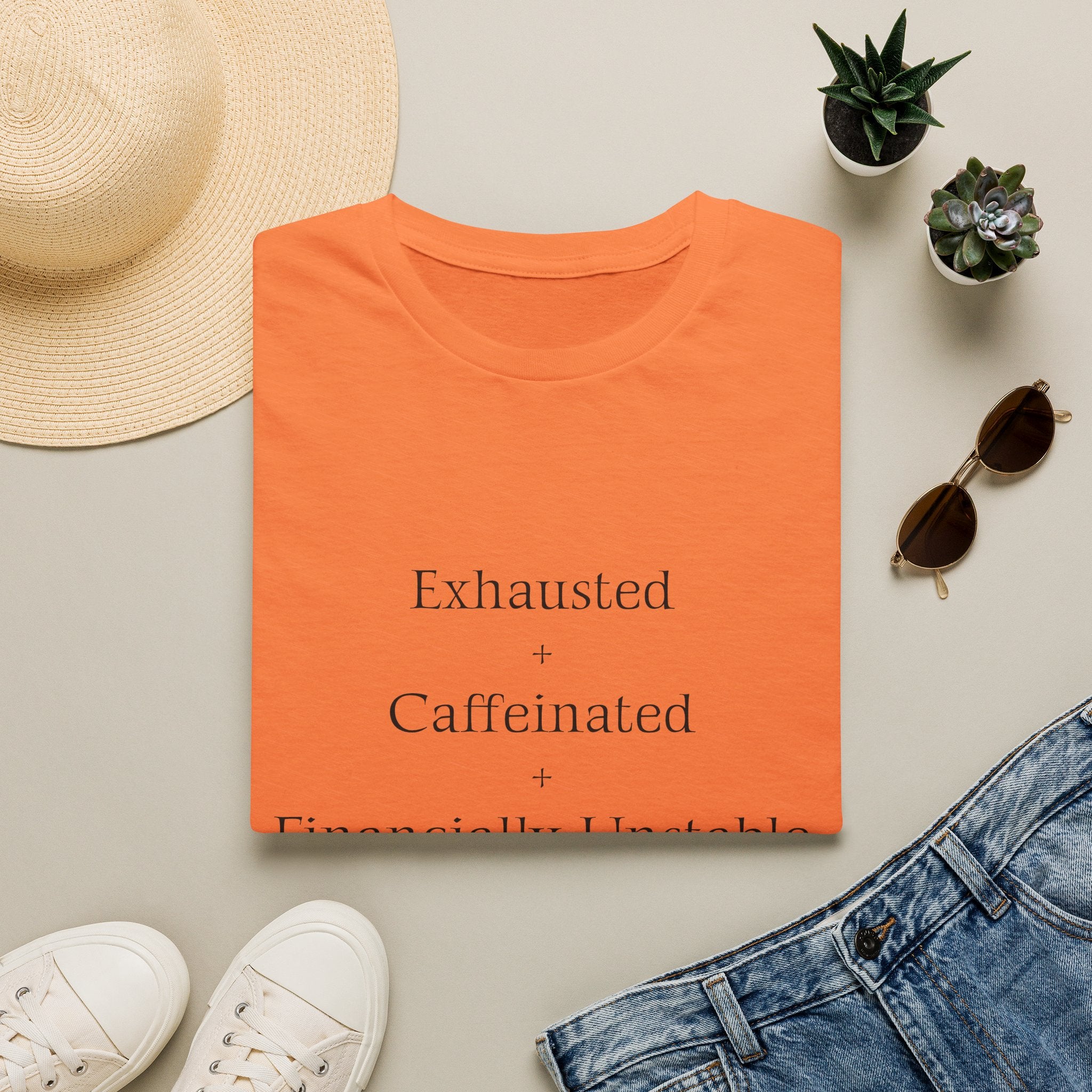 Broke Cheer Mom Exhausted Caffeinated Financially Unstable T-Shirt | Funny Coffee Quote
