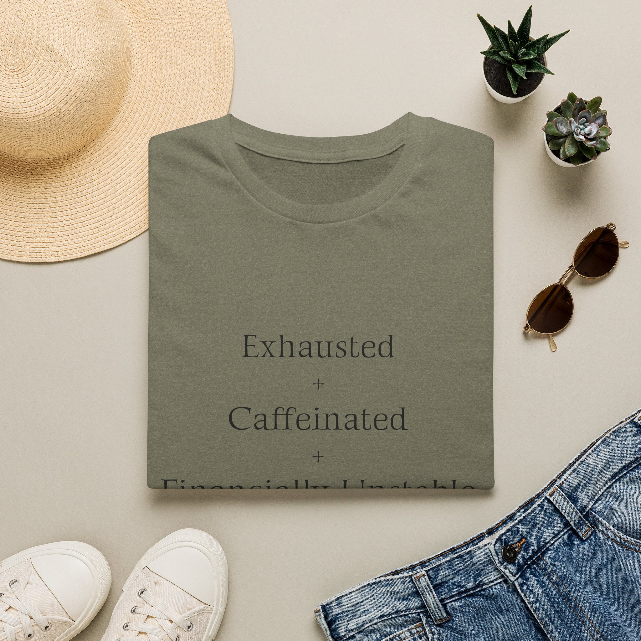 Broke Cheer Mom Exhausted Caffeinated Financially Unstable T-Shirt | Funny Coffee Quote