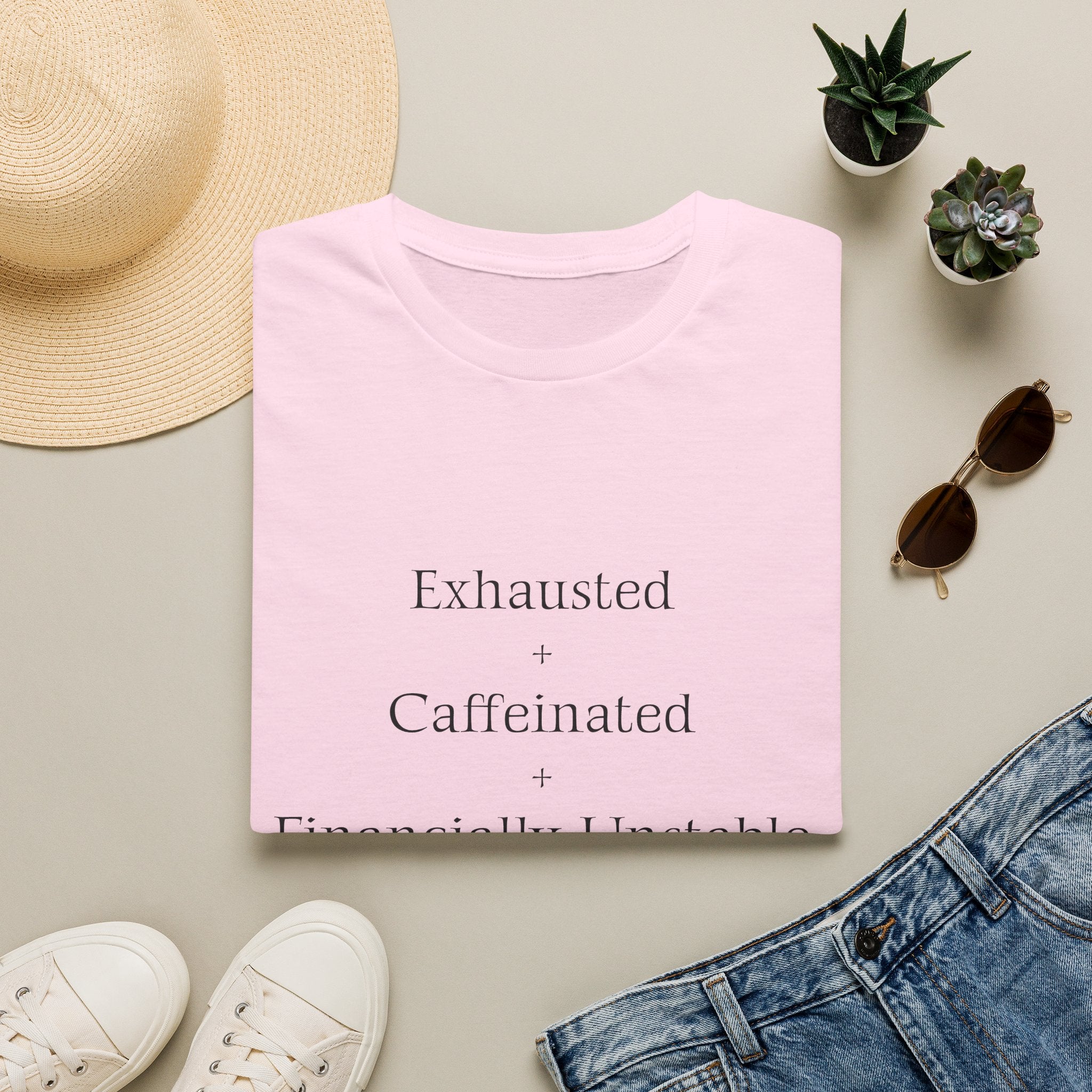 Broke Cheer Mom Exhausted Caffeinated Financially Unstable T-Shirt | Funny Coffee Quote
