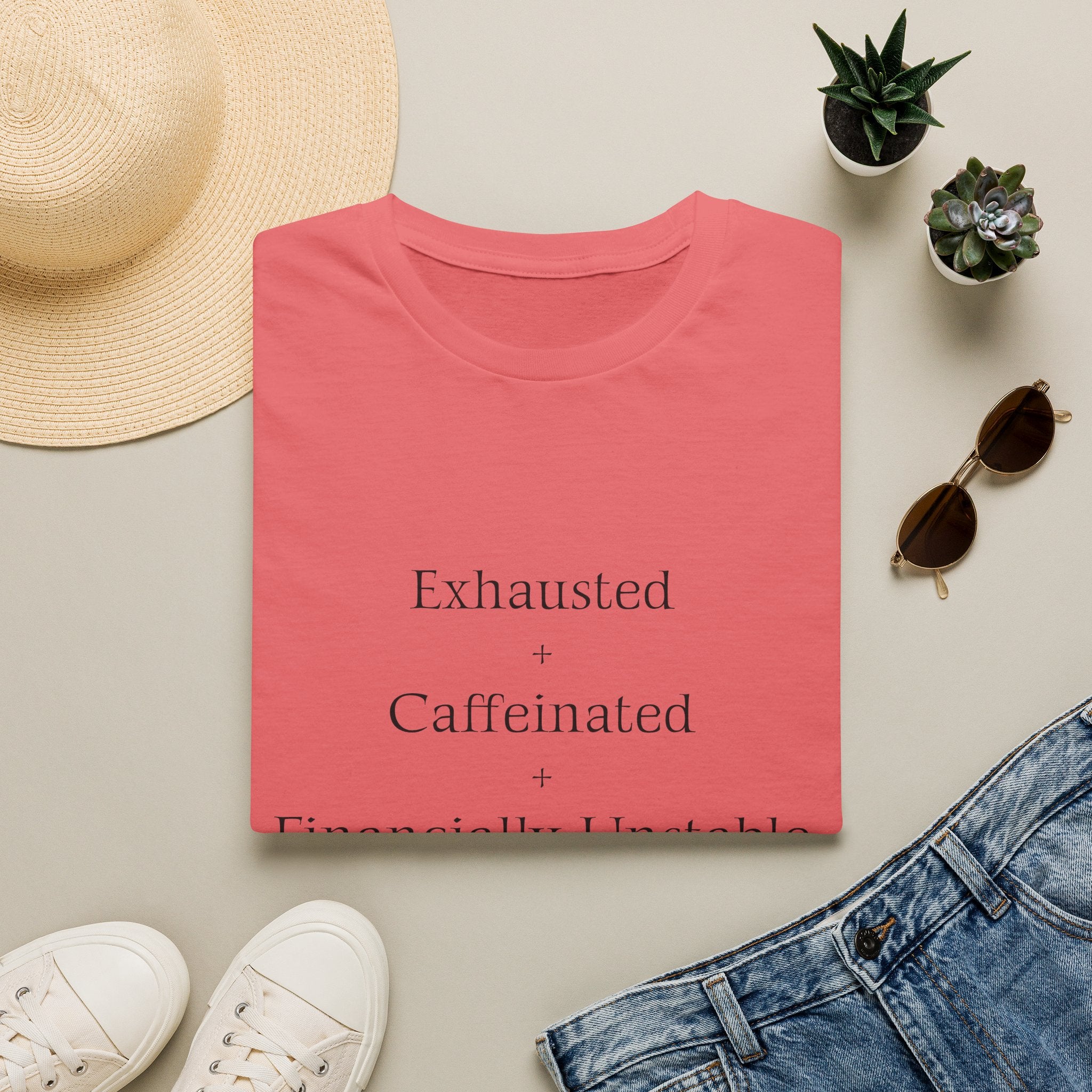 Broke Cheer Mom Exhausted Caffeinated Financially Unstable T-Shirt | Funny Coffee Quote