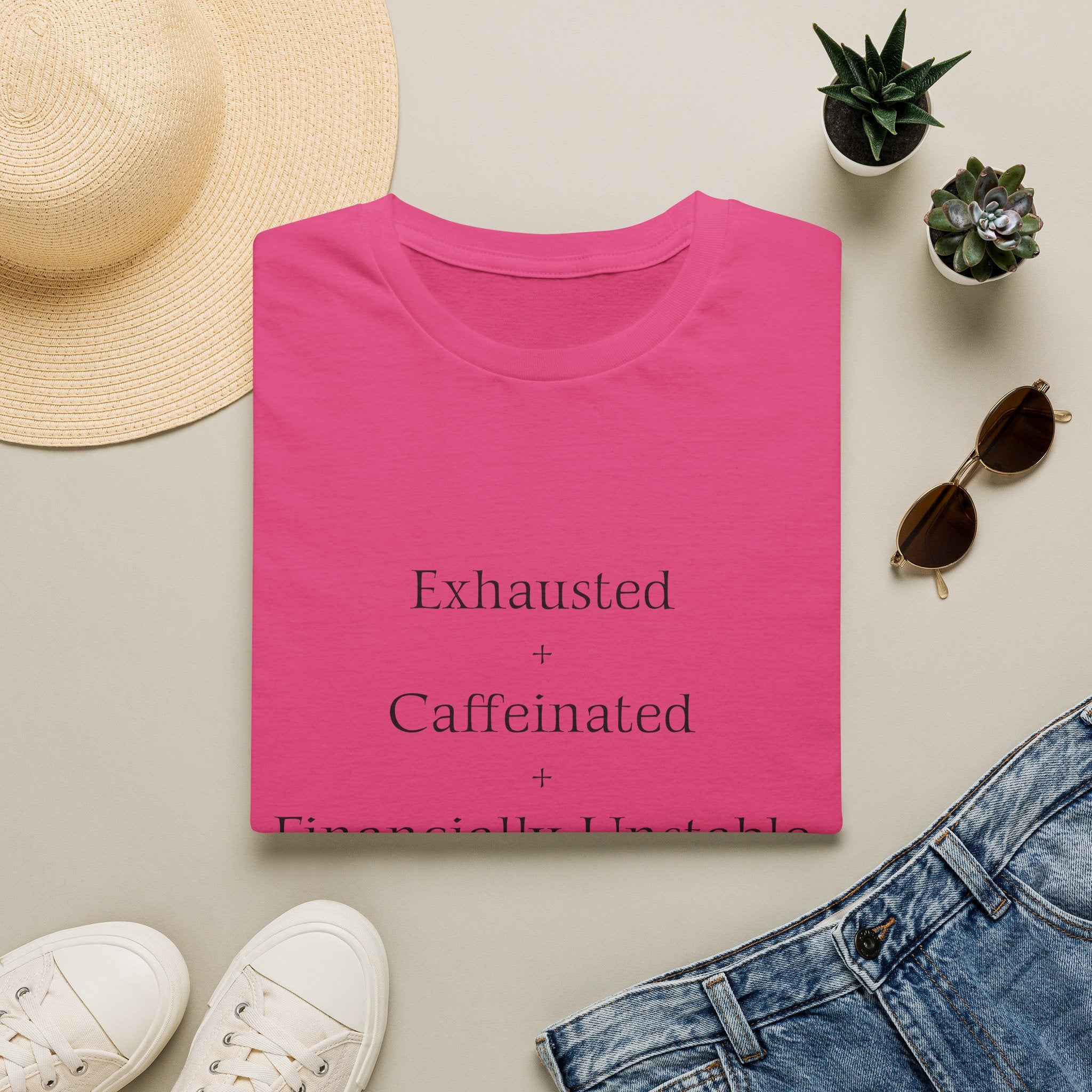 Broke Cheer Mom Exhausted Caffeinated Financially Unstable T-Shirt | Funny Coffee Quote