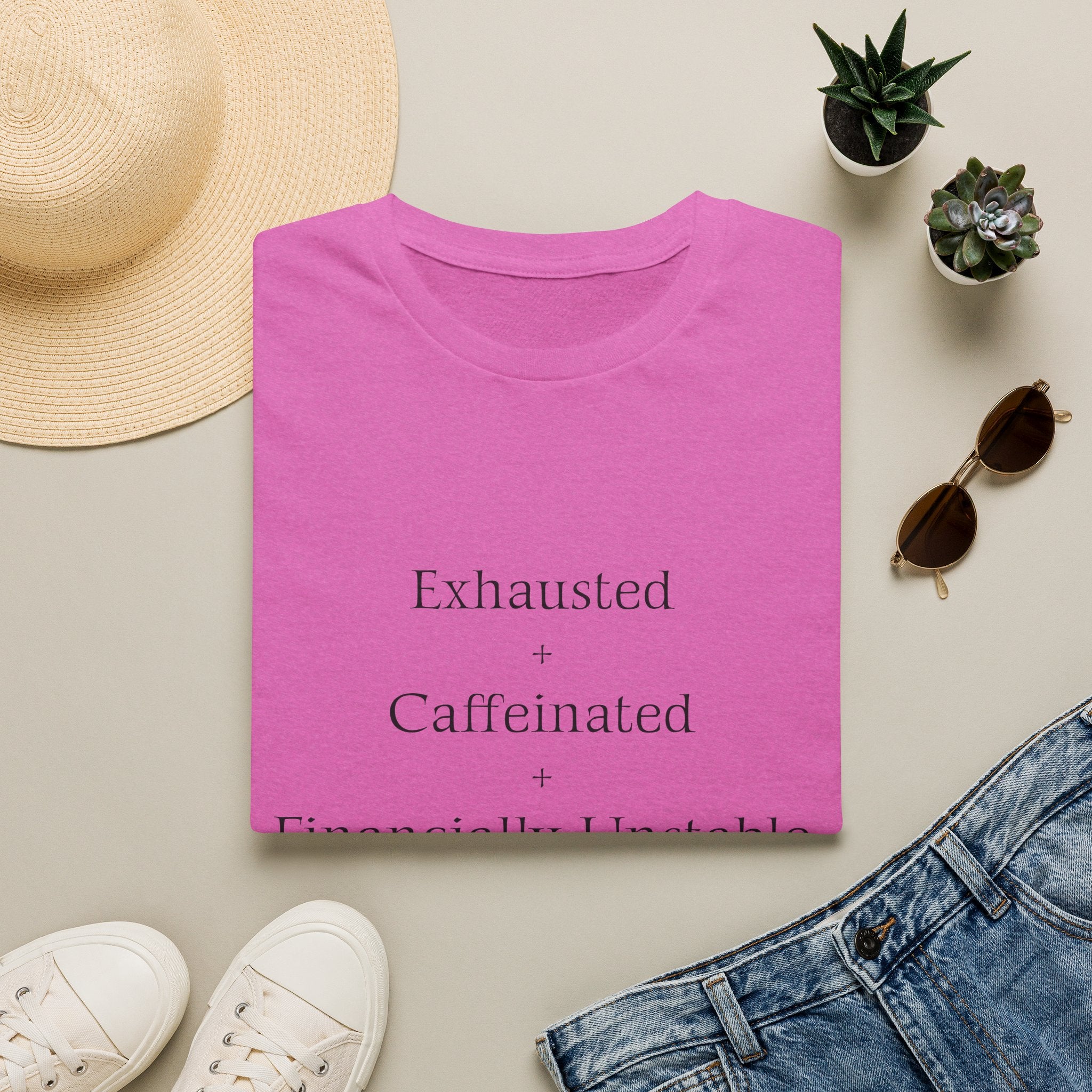Broke Cheer Mom Exhausted Caffeinated Financially Unstable T-Shirt | Funny Coffee Quote