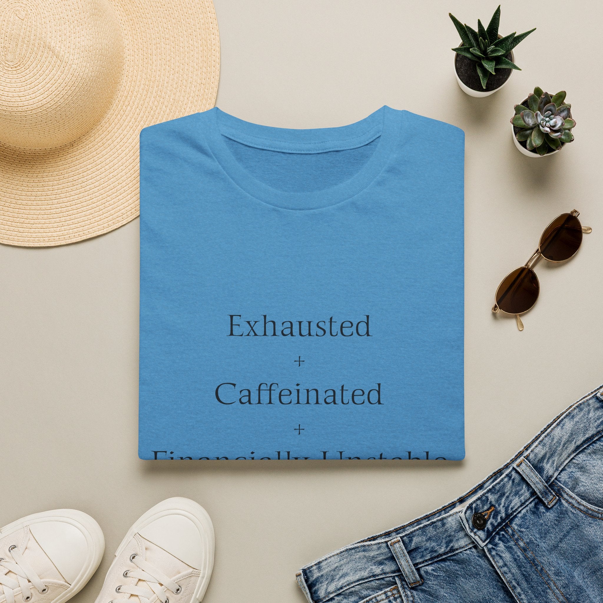 Broke Cheer Mom Exhausted Caffeinated Financially Unstable T-Shirt | Funny Coffee Quote